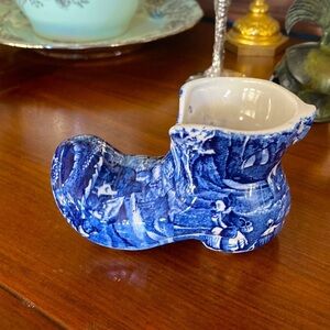 Vintage James Kent Staffordshire England Old Foley Porcelain Shoe Boot Flow Blue